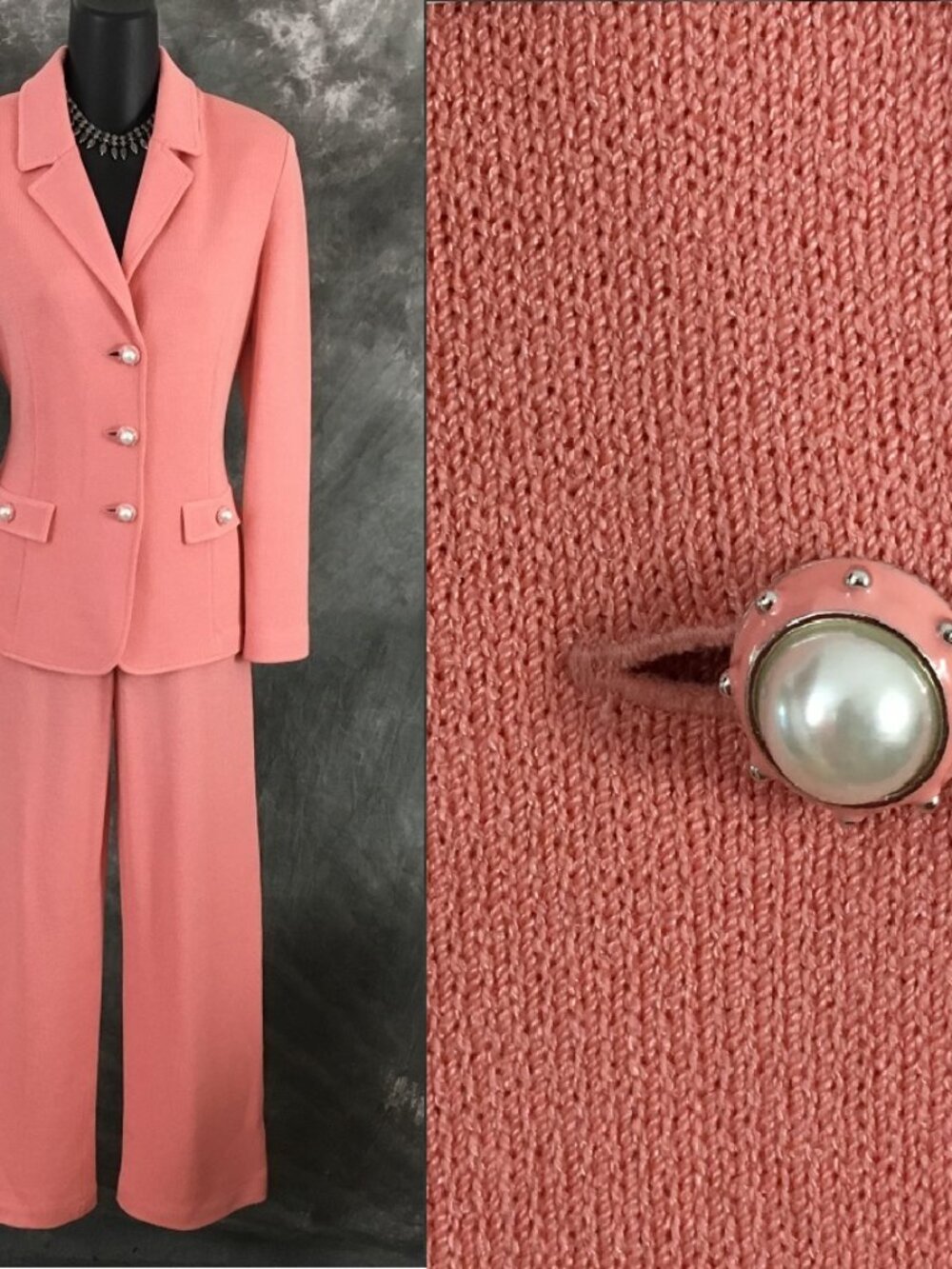 BEAUTIFUL St John collection coral knit jacket pant suit size P 2